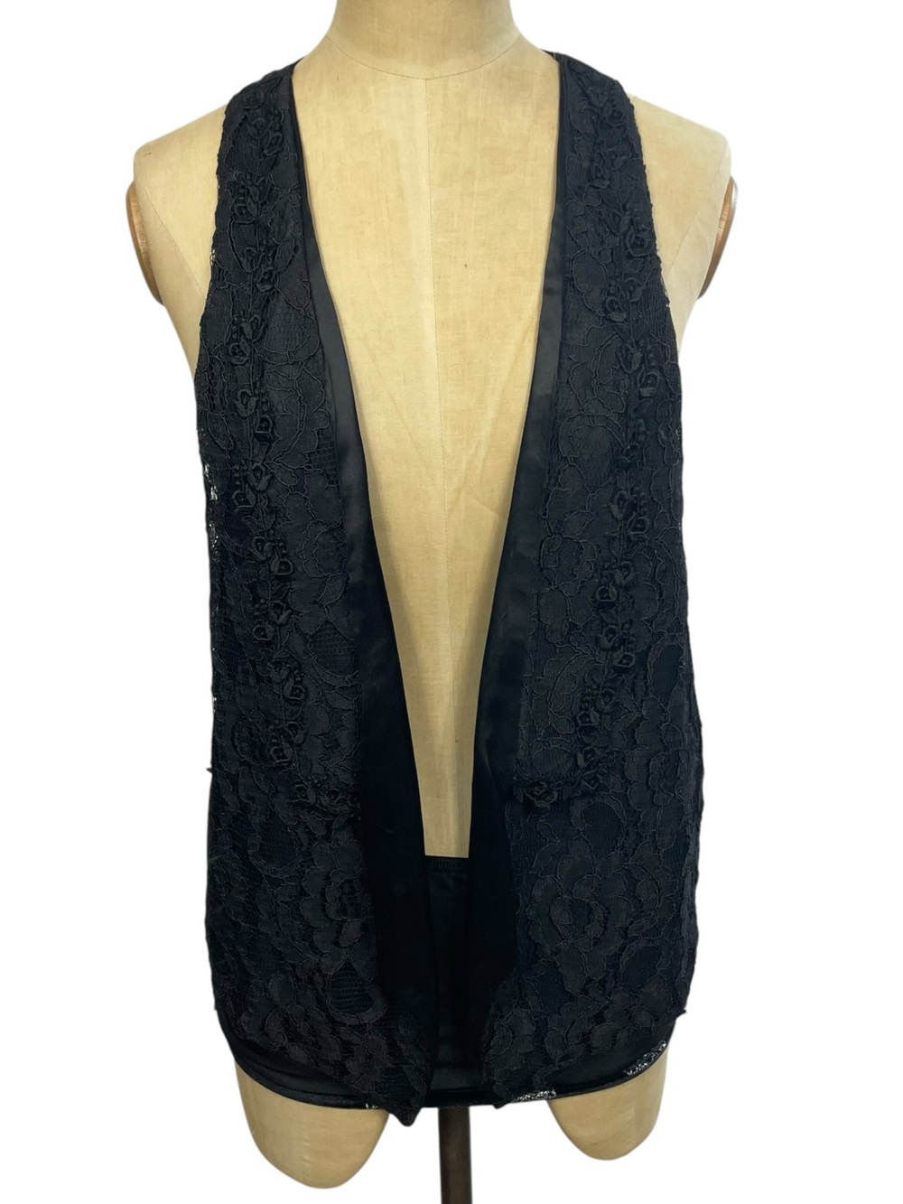 Vintage Margot Too Black Lace Up Back Waistcoat Vest Boho Grunge Med